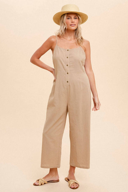 Hem & Thread Easy Woven Jumpsuit Beige Large 3