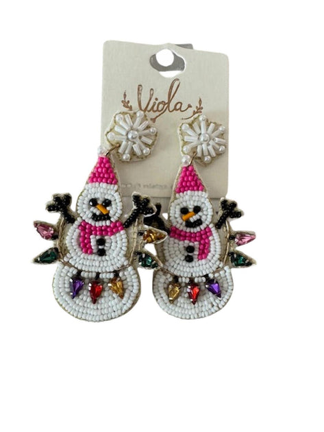 Viola Beaded Snowman Earrings Red One Size 3