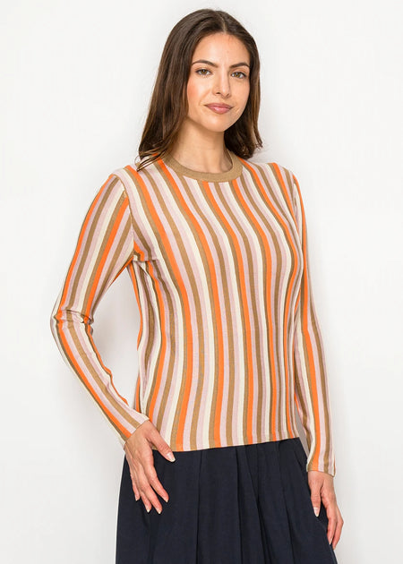 Yal New York Vertical Stripe Knit Sweater Orange Large 4