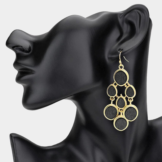 FASHNZFAB Cluster Chandelier Drop Earrings Black Gold 2