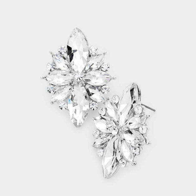 FASHNZFAB Marquise Crystal Floral Evening Earrings Multicolor 8