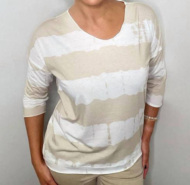 Ethyl 3/4 Sleeve Striped Print Top Beige XLarge 2