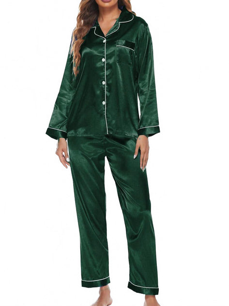 Wholesalesir Button Up Pajamas Set Green Medium 2