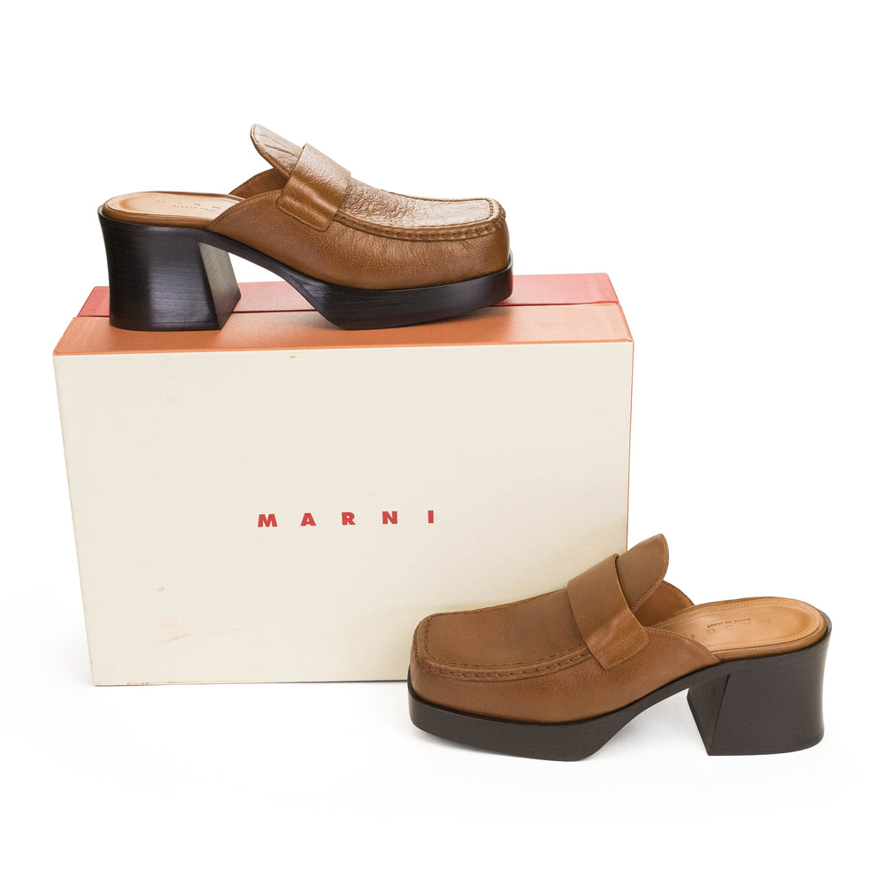 Marni LEATHER HEELED MULE | ShopSimon