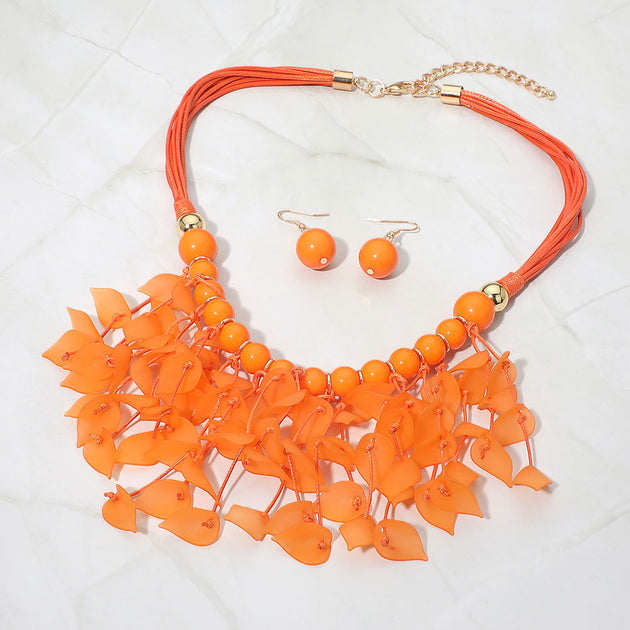 FASHNZFAB Leaf Fringe Statement Necklace Multi One Size 5