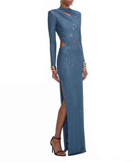 Self-Portrait Rhinestone Maxi Dress Blue US 6 2