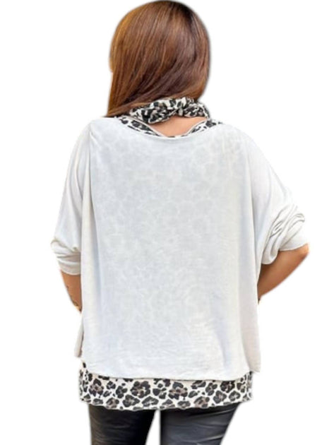 Venti6 Leopard Layered Crochet Top Grey Small 4