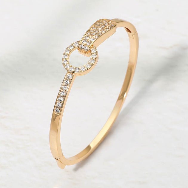 FASHNZFAB Cubic Zirconia Pave Ring Link Hinged Bangle Silver 3