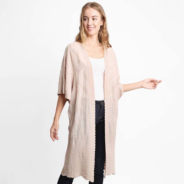TRUEDAMES Blumenmuster Spitze Cover Up Kimono Poncho Beige Einheitsgröße 2