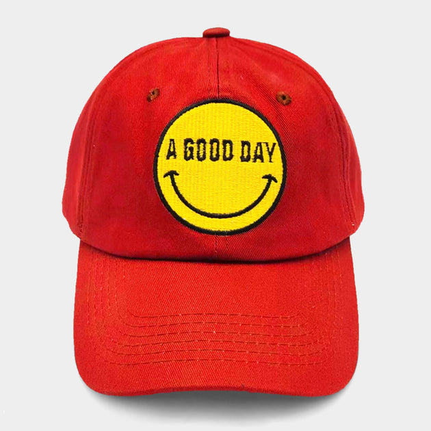 FASHNZFAB Smile A GOOD DAY Message Baseball Cap Red 5