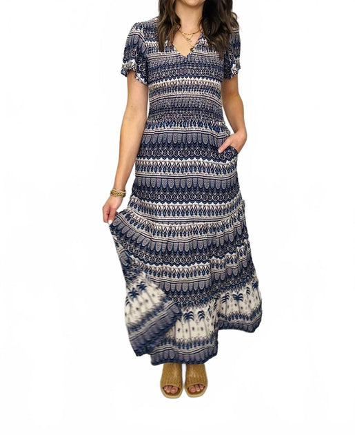 Tribal Ruched Top Maxi Dress Blue XSmall 2