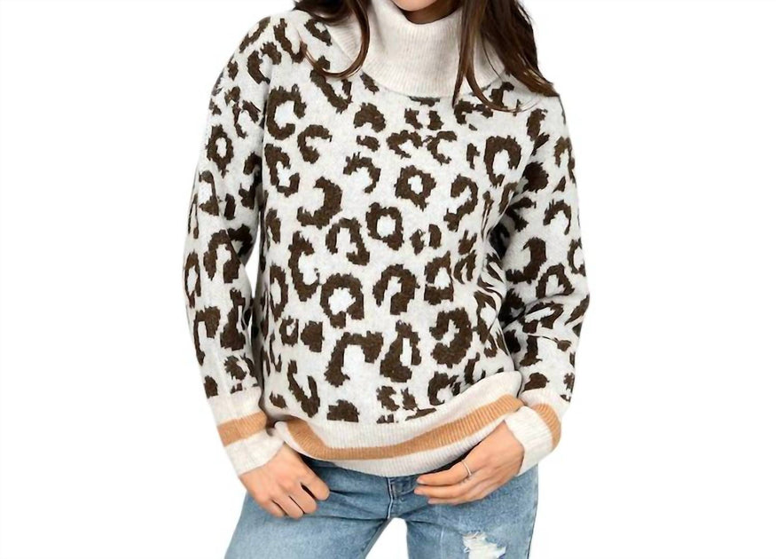 RD Style Pullover mit Leopardenmuster und Besatz Beige Medium 2