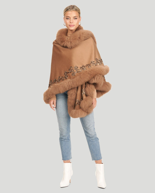 Gorski Embroidered Wool and Cashmere Cape Brown One Size 2