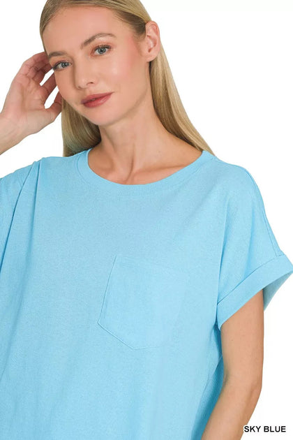 TRUEDAMES Cuffed Front Pocket Short Sleeve Tee Blue Small 3