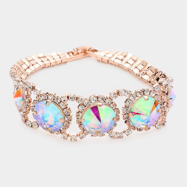 FASHNZFAB Round Stone Bracelet Rose Gold Blue One Size 2