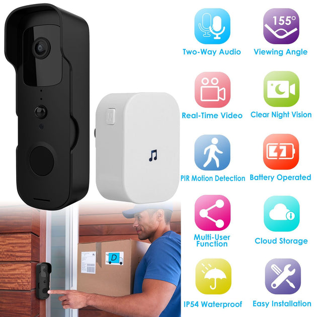 PADWAY Wireless Smart Wi-Fi Video Doorbell Black 2