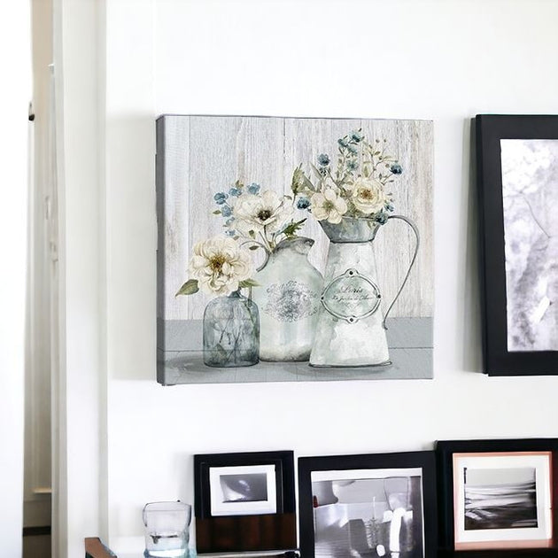 Hivvago Rustic Flowers Wall Art Gray 5