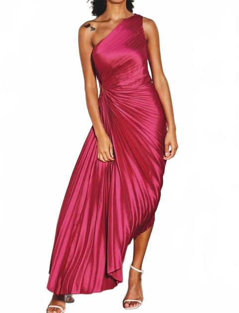 olympia asymmetrical pleated maxi dress reviews Small Wedding dresses