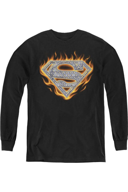 T-shirt à manches longues pour enfant Gildan Superman Steel Fire Shield Noir Medium 2