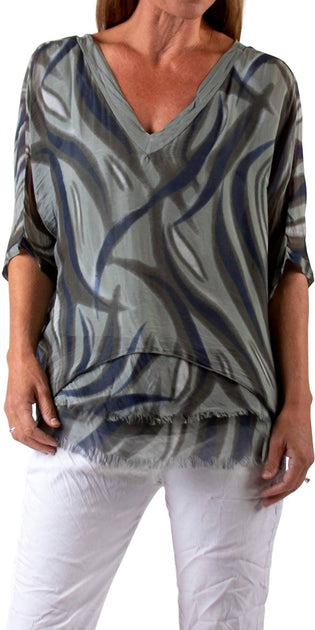 GIGI MODA Diana Wave Print Blouse Green One Size 2