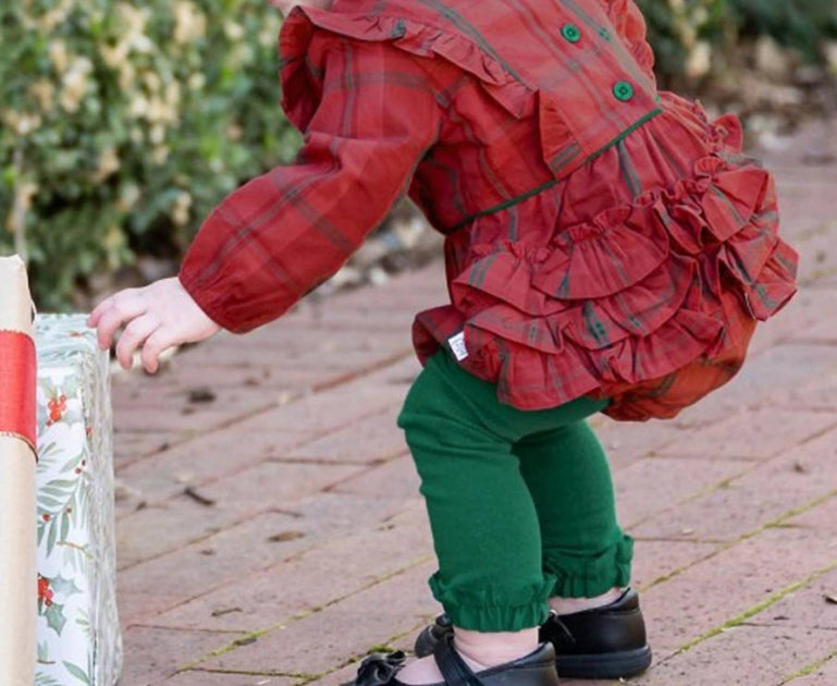 RuffleButts Noel Plaid Romper Red 6-12 Months 3