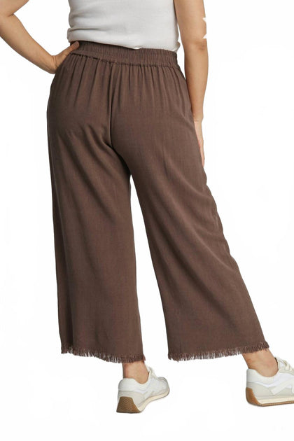 Umgee Linen Blend Wide Leg Pants Brown 1X 4