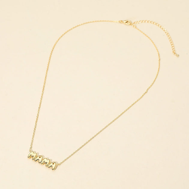 FASHNZFAB Mama Bubble Letter Plate Pendant Necklace Gold 3