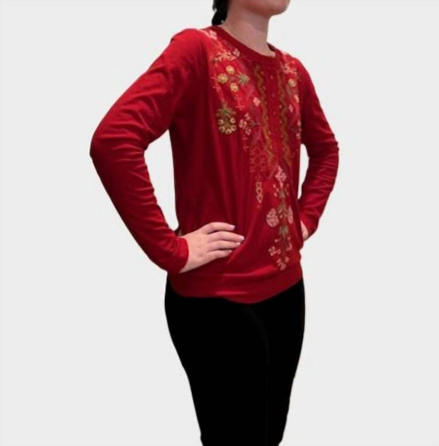 Johnny Was Malaya Henley T-Shirt Red XS 3