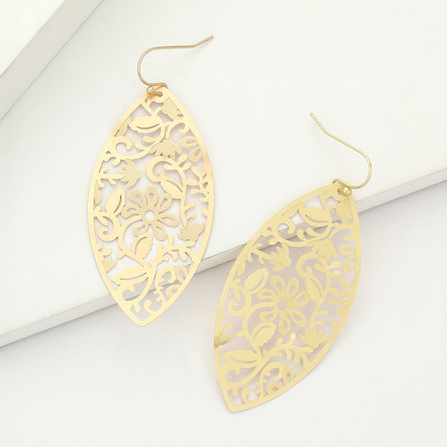 FASHNZFAB Marquise Dangle Earrings Matte Gold 2