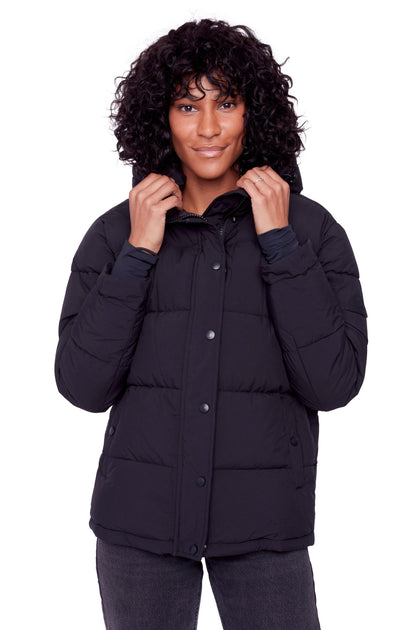 Alpine Forillon Women's Vegan Down Recycled Short Quilted Puffer Jacket Black Medium 4