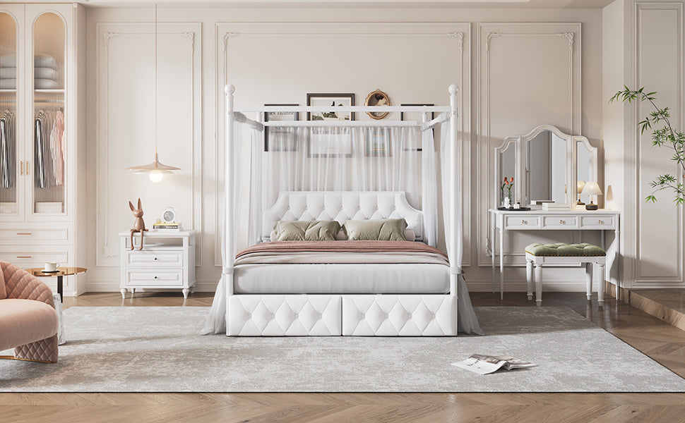 Streamdale Queen Canopy Platform Bed White 4