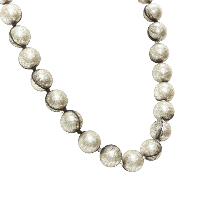 Lanvin Alber Elbaz Pearl Mesh Ribbon Wrap Necklace Silver 3