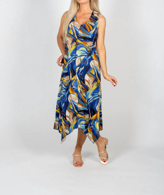 Pure Long V-Neck Dress Blue Medium 2