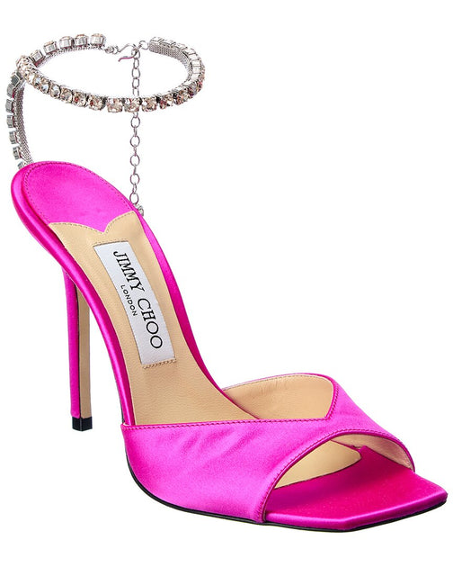【送料&関税込】Jimmy Choo Saeda 100 Satin Sandal Ivory Colo Saeda 100 | Ivory Satin Pumps with Crystal Embellishment
