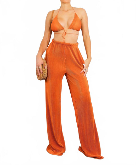 SurelyMine Pleated Vibes Pant Set Orange Large 3