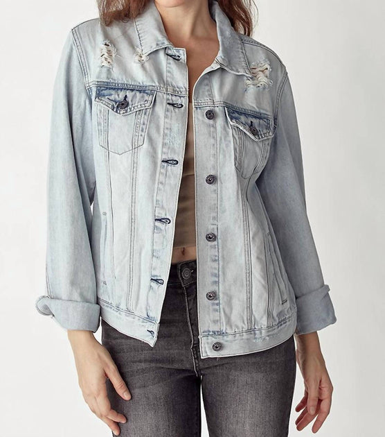 RISEN Relaxed Vintage Distressed Denim Jacket Blue Medium 2