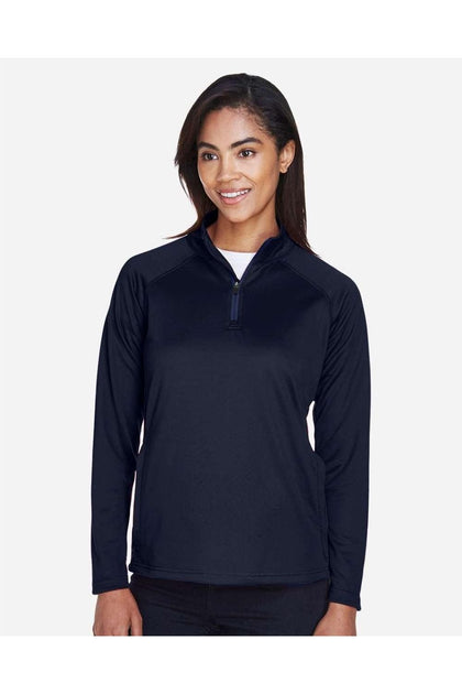 Devon & Jones Femme Stretch Tech-Shell Compass Quarter-Zip Pullover Bleu XXLarge 4