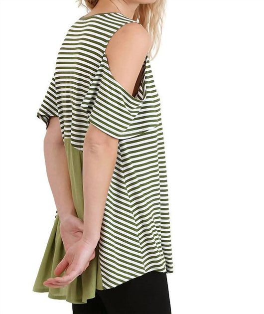 umgee Cold Shoulder Striped Top Green Medium 3