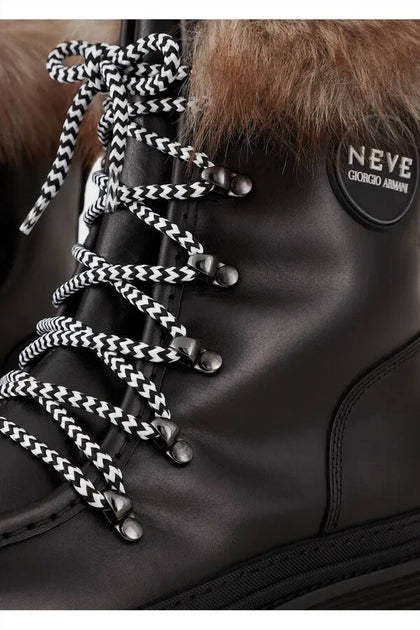 Armani Neve Leather Hiking Boots Black US 10 4