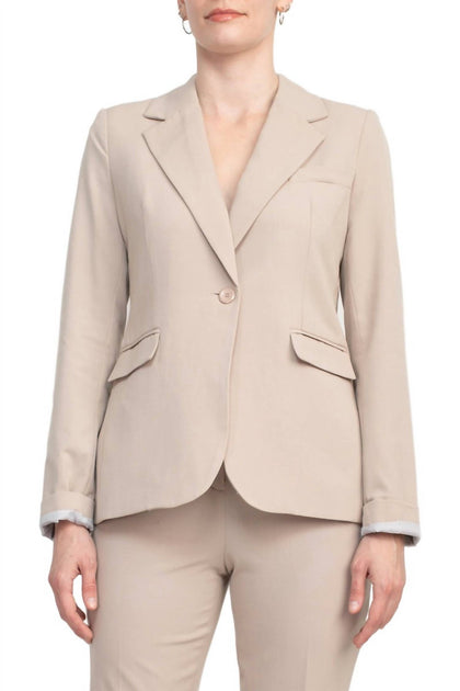 Philosophy Lapel Collar Single Button Flap Pockets Woven Blazer Beige US 6 2