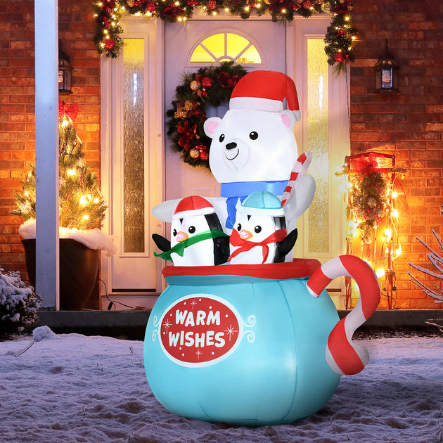 BreeBe 5 ft Inflatable Christmas Polar Bear and Penguins Blue 3
