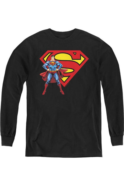 Gildan Superman & Logo Youth Long Sleeve Tee Black Medium 2