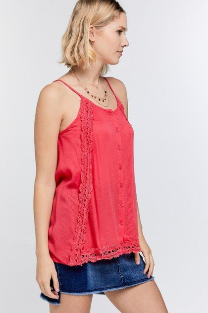 TRUEDAMES Boho Scallop Lace Cami Top Green Small 4