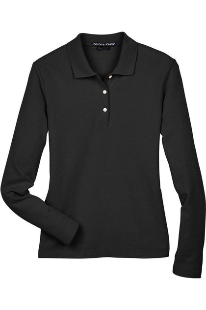 Devon & Jones Damen Pima Pique Langarm Polo - Schwarz, XX-Large 2