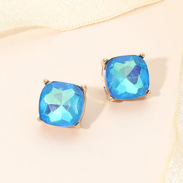 FASHNZFAB Square Cushion Stud Earrings Blue 6