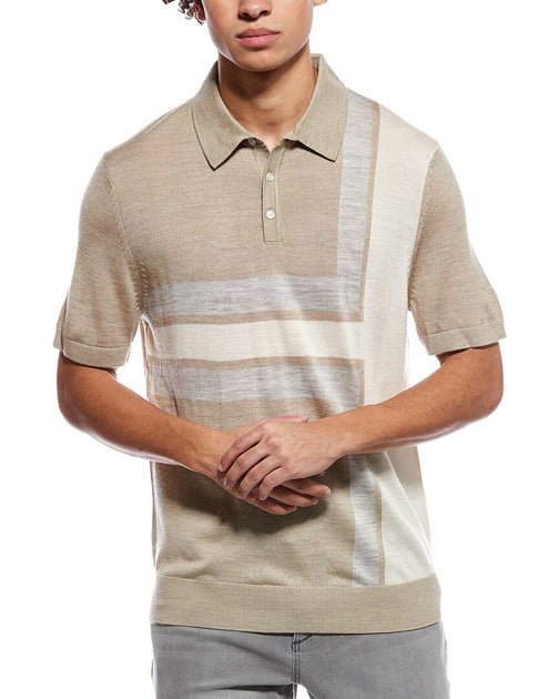 Ted Baker Intarsia Wool-Blend Sweater Polo Shirt Beige Medium 2