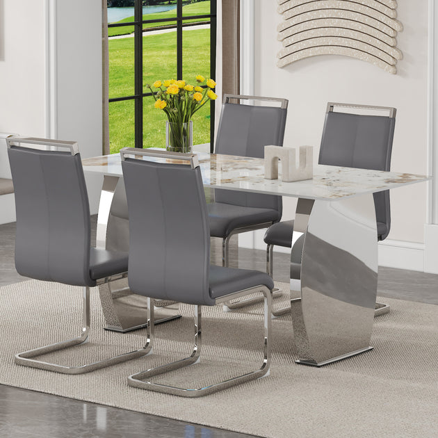 Streamdale Pandora Stone Dining Table Set Gray 3