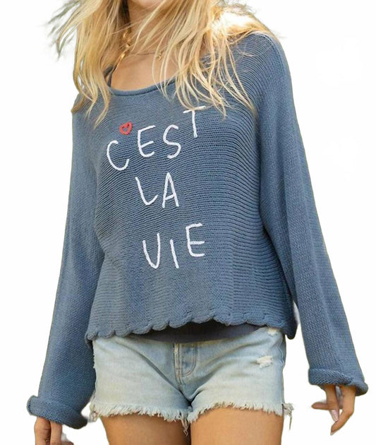 Wooden Ships C'est La Vie Crew Cotton Sweater Blue Small/Medium 4