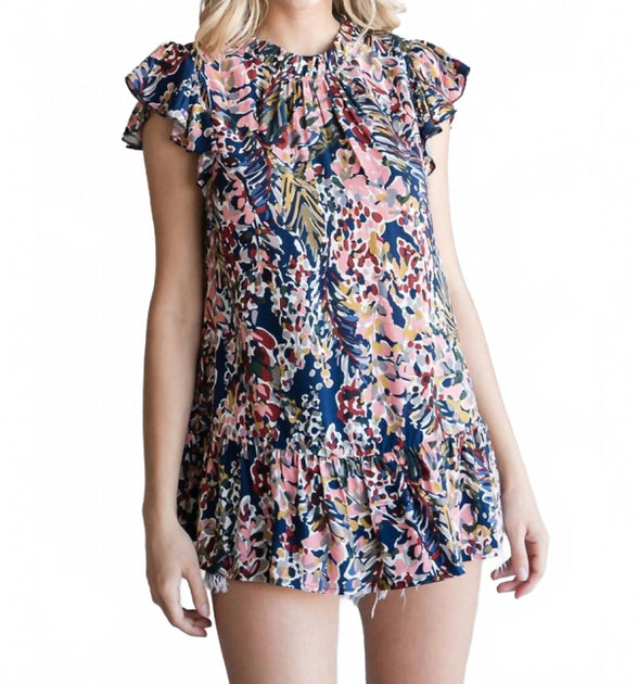 Jodifl Watercolor Floral Ruffle Sleeve Top Multi Small 2