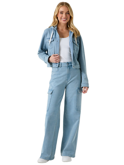 Guess Factory Angela Hooded Cropped Denim Jacket Blue Medium 3